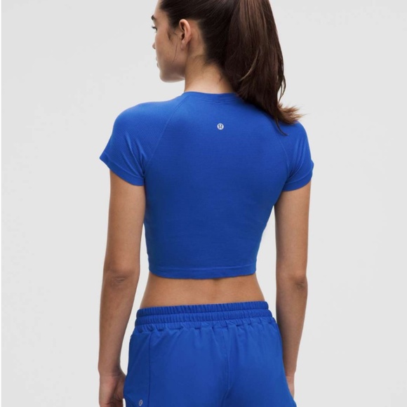 Like New Lululemon Swiftly Tech Cropped Short-Sleeve Shirt 2.0 Sz 12 Cobalt Colo - Picture 2 of 4